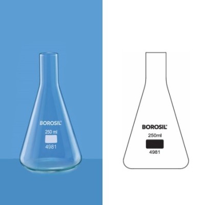 Borosil 250ml Erlenmeyer Flask Long Neck No Rim 4981021 image-1