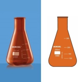 Borosil 500ml Amber Erlenmeyer Flask Narrow Mouth Rim 4989024 image-1