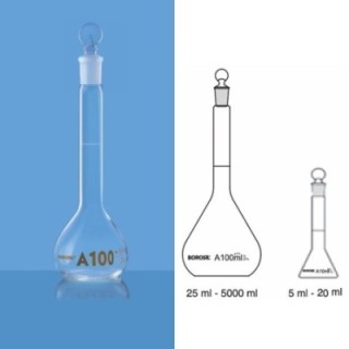 Borosil 250ml Volumetric Flask Class A Narrow Mouth 5640021 image-1