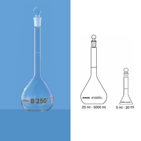 Borosil 20ml Volumetric Flask Class B Narrow Mouth 5641008 image-1