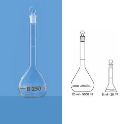 Borosil 200ml Volumetric Flask Class B Narrow Mouth 5641020 image-1