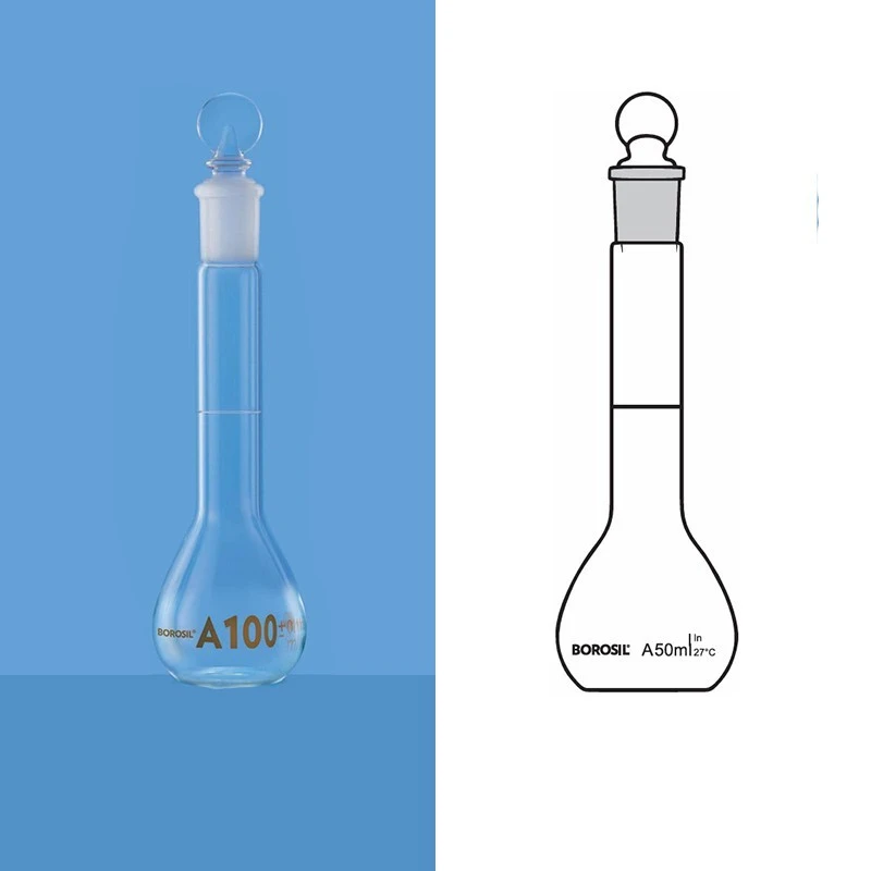 Borosil 100ml Volumetric Flask Class A Wide Mouth 5643016 image-1