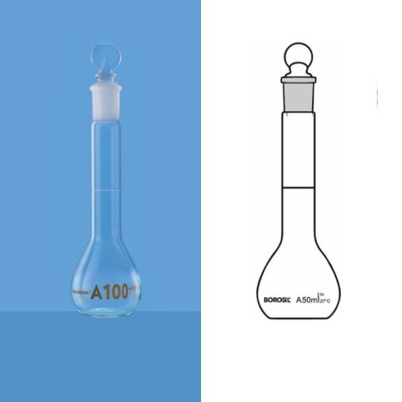 Borosil 100ml Volumetric Flask Class A Wide Mouth 5643016 image-1