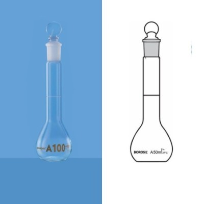 Borosil 500ml Volumetric Flask Class A Wide Mouth 5643024 image-1