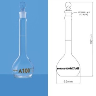 Borosil 25ml Volumetric Flask Class A ASTM Bulgy Neck 5645009 image-1