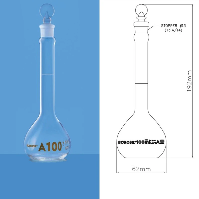 Borosil 25ml Volumetric Flask Class A ASTM Bulgy Neck 5645009 image-1