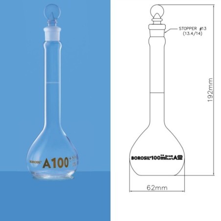 Borosil 2000ml Volumetric Flask Class A ASTM Bulgy Neck 5645030 image-1