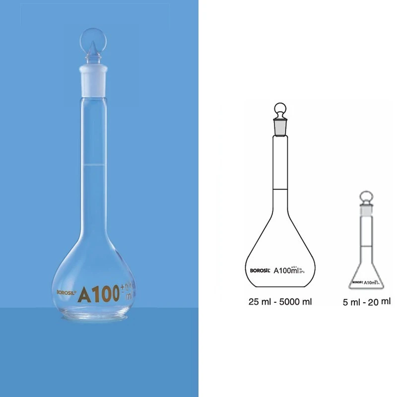 Borosil 5ml Volumetric Flask Class A USP ISO Long Neck 5645005D image-1