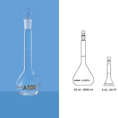 Borosil 20ml Volumetric Flask Class A USP ISO Long Neck 5645008D image-1