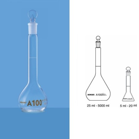 Borosil 100ml Volumetric Flask Class A USP ISO Long Neck 5645016D image-1