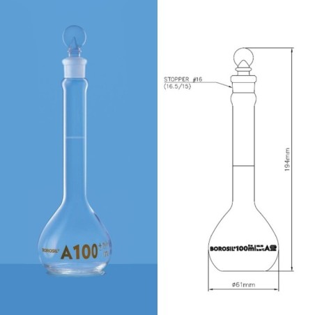 Borosil 5ml Volumetric Flask ASTM Wide Mouth Bulgy Neck 5647005 image-1