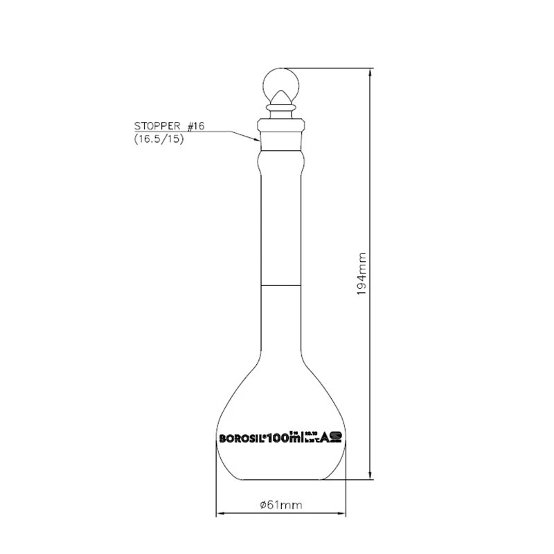  Borosil 10ml Volumetric Flask ASTM Wide Mouth Bulgy Neck 5647006 image-3
