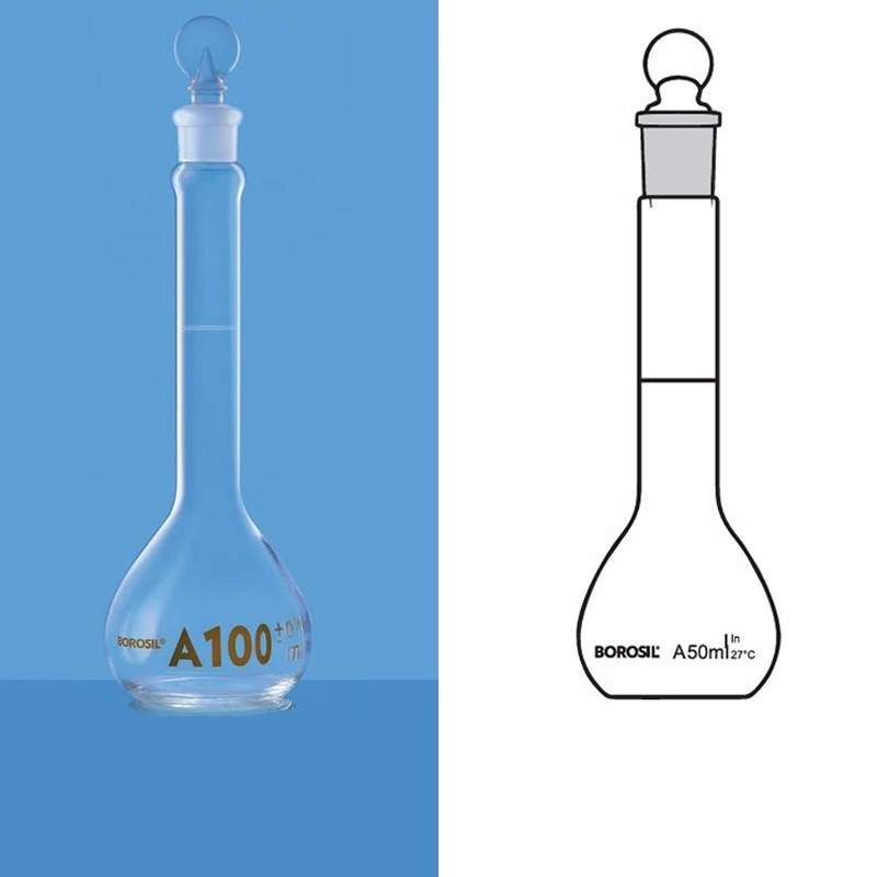 Borosil 5ml Volumetric Flask USP Wide Mouth ISO 5647005D image-1