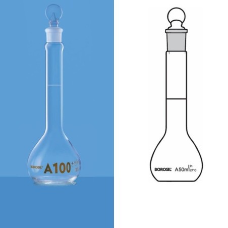 Borosil 200ml Volumetric Flask USP Wide Mouth ISO 5647020D image-1