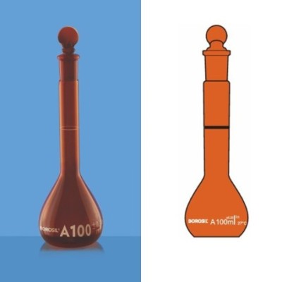 Borosil 100ml Volumetric Flask A Wide Amber 5653016 image-1