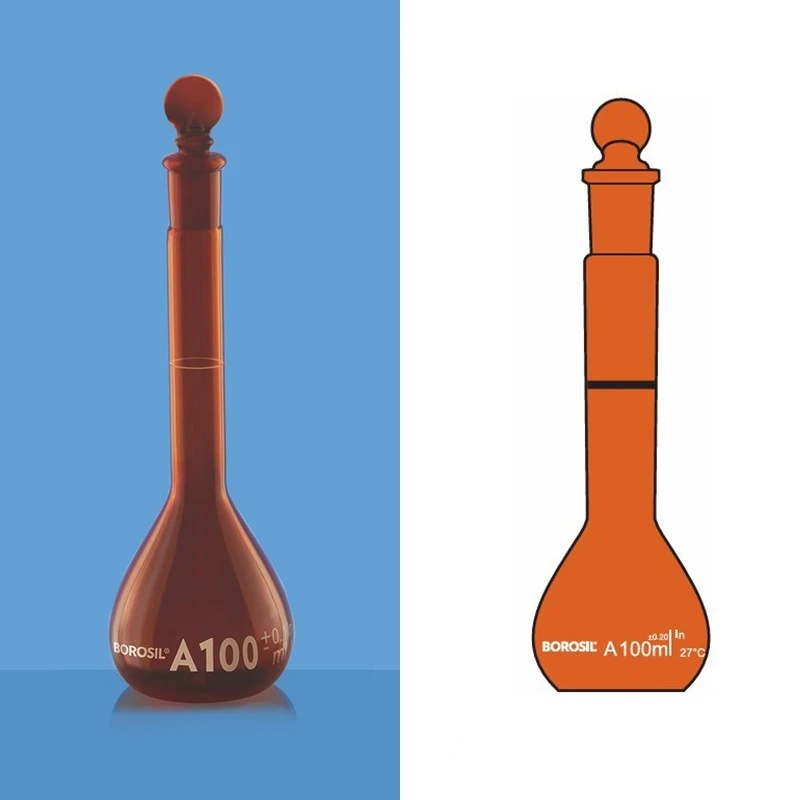 Borosil 5ml Volumetric Flask USP Wide Mouth Amber 5657005D image-1