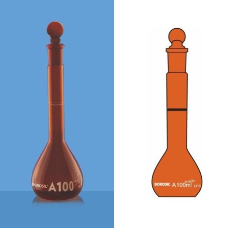 Borosil 20ml Volumetric Flask USP Wide Mouth Amber 5657008D image-1