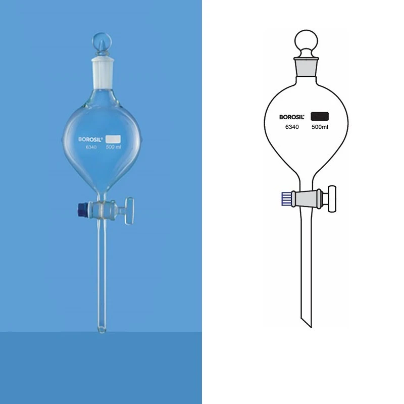 Borosil 125ml Globe Shape Separating Funnel Glass Stopcock 6340017 image-1