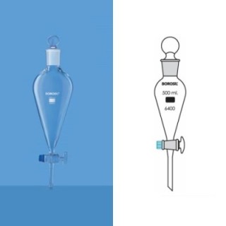 Borosil 125ml Pear Shape Separating Funnel Glass Stopcock 6400017 image-1