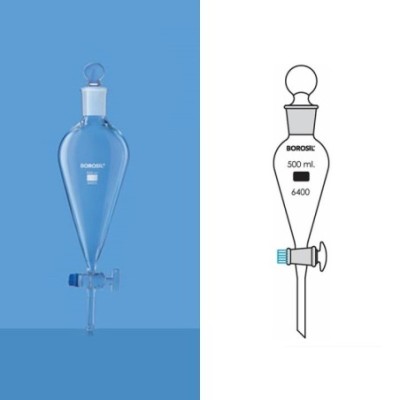 Borosil 250ml Pear Shape Separating Funnel Glass Stopcock 6400021 image-1