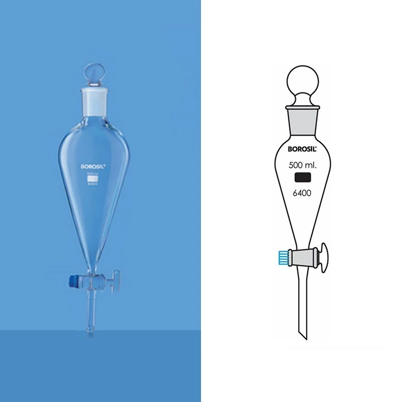 Borosil 2000ml Pear Shape Separating Funnel Glass Stopcock 6400030 image-1
