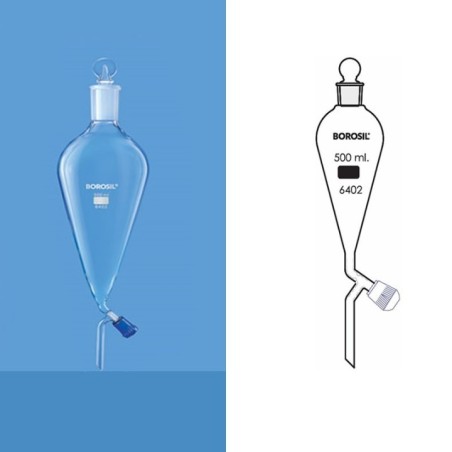 Borosil 60ml Pear Shape Separating Funnel Boroflo Stopcock 6402013 image-1