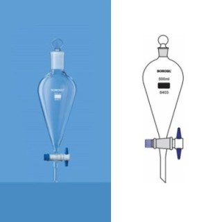 Borosil 125ml Pear Shape Separating Funnel PTFE Stopcock 6403017 image-1