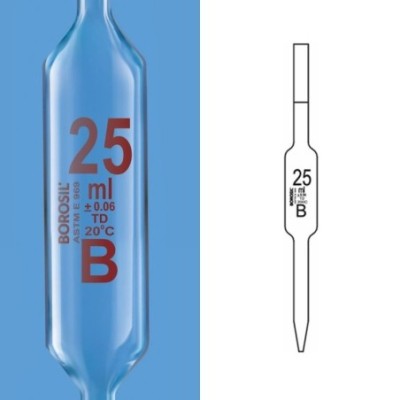Borosil 25ml Volumetric Pipettes Class B ASTM Calibration 7103009 image-1