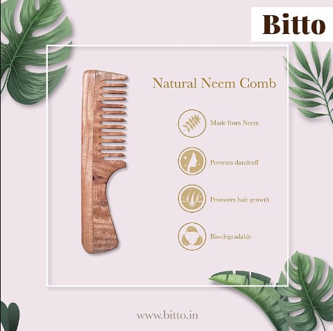 Neem Wood Comb Fine and Wide Tooth for Hair growth and Reduce Hairfall
