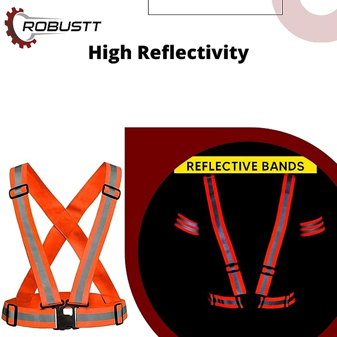 Buy Robustt High Visibility Orange Protective Safety Reflective Vest Belt  Jacket, Night Cycling Reflector Strips Cross Belt Stripes Adjustable Vest  Safety Jacket (Pack of 1)
